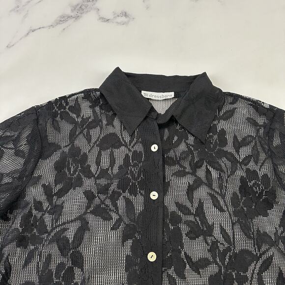 Fashion Bug Womens Vintage Y2k Lace Top Size L Black Sheer Floral Button Up - Picture 2 of 11